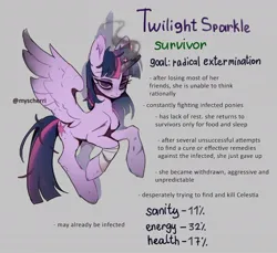 Size: 1060x971 | Tagged: safe, artist:myscherri, derpibooru import, twilight sparkle, twilight sparkle (alicorn), alicorn, pony, bandage, female, flying, image, jpeg, mare, mlp infection, scar, solo