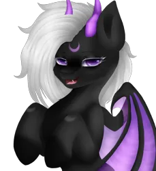 Size: 1170x1280 | Tagged: safe, artist:sheru, derpibooru import, oc, unofficial characters only, bat pony, bust, commission, fangs, female, image, png, portrait, simple background, solo, transparent background, your character here
