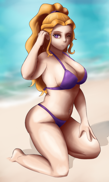 Size: 800x1334 | Tagged: suggestive, artist:asapphiere, artist:azuretto, artist:irizen, artist:tzc, derpibooru import, edit, adagio dazzle, human, equestria girls, beach, belly button, bikini, breasts, busty adagio dazzle, cleavage, clothes, female, g4, hips, image, natural hair color, one eye closed, png, solo, swimsuit, thighs, wink
