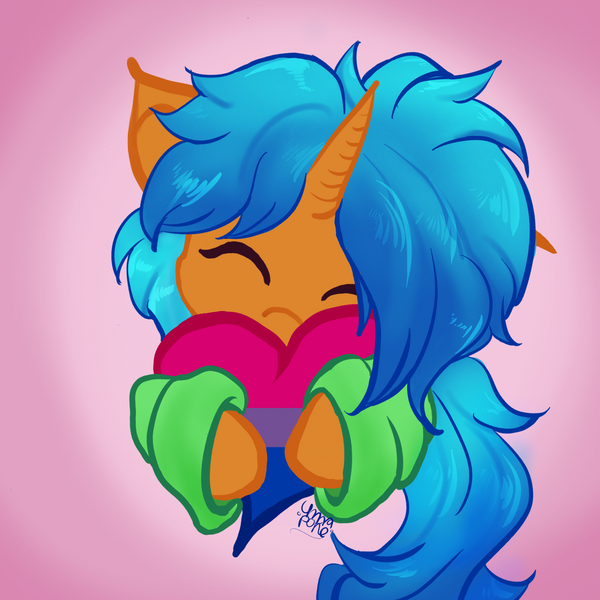 Size: 1919x1919 | Tagged: oc name needed, safe, artist:umbrapone, derpibooru import, oc, pony, unicorn, cute, heart, horn, image, png, ponytail, solo