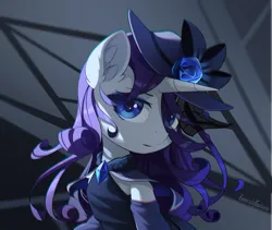 Size: 2100x1775 | Tagged: safe, artist:emeraldgalaxy, derpibooru import, rarity, pony, unicorn, beautiful, clothes, ear fluff, eye clipping through hair, eyebrows, eyebrows visible through hair, female, g4, hat, horn, image, looking at you, mare, png, signature, solo