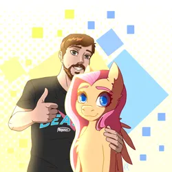 Size: 2048x2048 | Tagged: safe, derpibooru import, fluttershy, human, pony, beast, gradient background, image, mrbeast, png