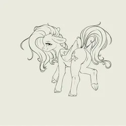 Size: 4000x4000 | Tagged: safe, artist:miokomata, derpibooru import, fluttershy, pegasus, pony, bedroom eyes, butt, dock, female, floppy ears, flutterbutt, freckles, freckleshy, grayscale, image, jpeg, lineart, looking at you, looking back, looking back at you, mare, monochrome, plot, simple background, smiling, smiling at you, solo, standing on two hooves, tail, underhoof, white background