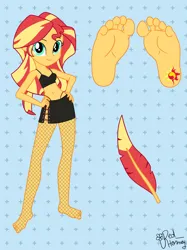 Size: 2048x2732 | Tagged: safe, artist:redhorney, derpibooru import, sunset shimmer, human, equestria girls, bikini, clothes, cutie mark on human, feather, feet, female, fetish, foot fetish, foot focus, g4, image, png, solo, swimsuit