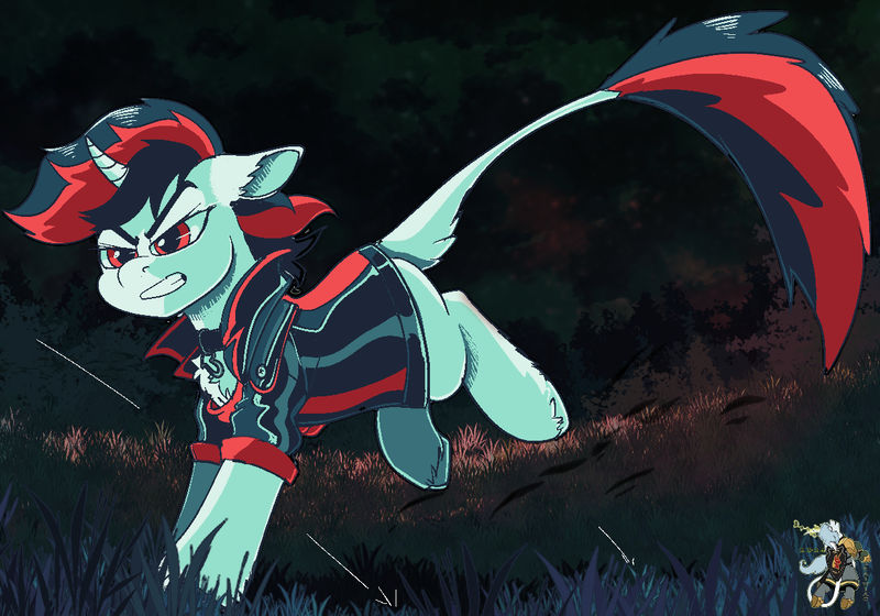 Size: 1230x861 | Tagged: safe, artist:brainiac, derpibooru import, oc, oc:blackjack, unofficial characters only, pony, unicorn, fallout equestria, fallout equestria: project horizons, curved horn, fanfic art, female, horn, image, leonine tail, mare, png, solo, tail, unshorn fetlocks
