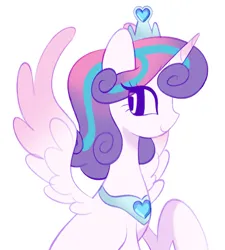 Size: 1819x2025 | Tagged: safe, artist:risswm, derpibooru import, princess flurry heart, alicorn, pony, bust, eyebrows, eyebrows visible through hair, female, image, mare, older, older flurry heart, png, profile, simple background, smiling, solo, spread wings, white background, wings