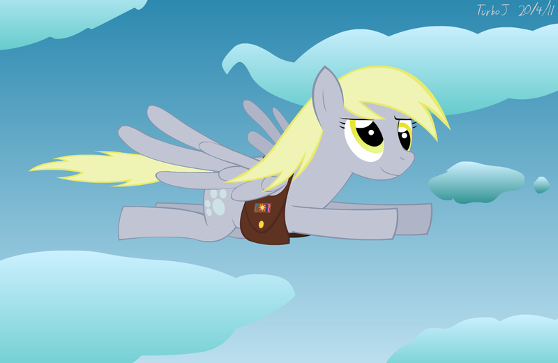 Size: 1385x900 | Tagged: safe, artist:turbojuk, derpibooru import, derpy hooves, pegasus, cloud, flying, g4, image, mail, mailbug, png