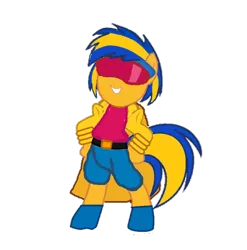 Size: 904x916 | Tagged: safe, artist:mlpfan3991, derpibooru import, oc, oc:flare spark, unofficial characters only, pegasus, pony, bipedal, clothes, female, image, jubilee, marvel, png, simple background, solo, transparent background, x-men