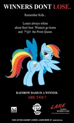 Size: 600x1000 | Tagged: safe, artist:science fox, derpibooru import, rainbow dash, pegasus, pony, butt, censored, censored vulgarity, female, g4, grawlixes, image, implied sex, looking at you, mare, plot, png, poster, solo, text