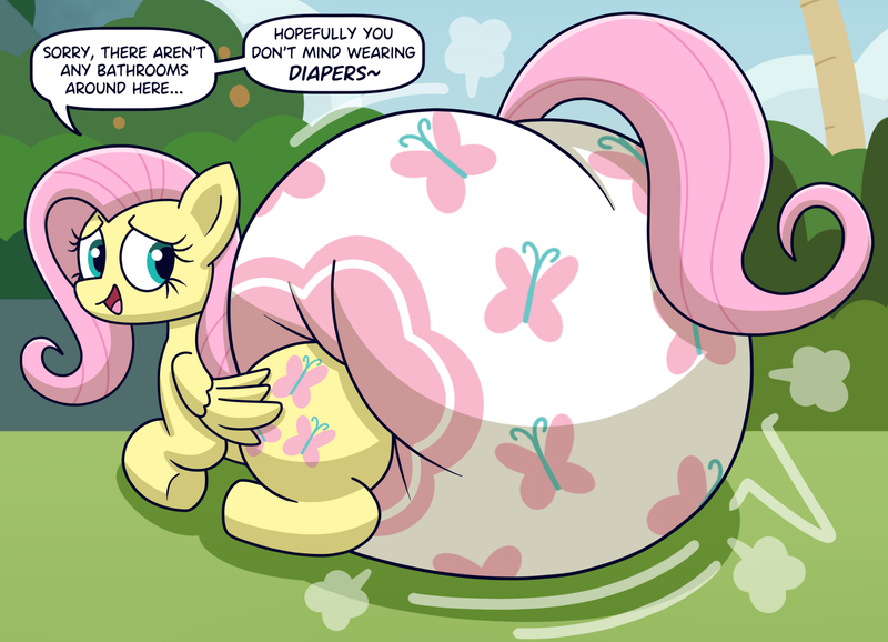 Size: 2258x1632 | Tagged: questionable, artist:nyxiettenyxstar, derpibooru import, fluttershy, pegasus, pony, blushing, butt, butt focus, diaper, diaper butt, diaper fetish, diapered, female, fetish, flutterbutt, g4, image, impossibly large diaper, looking at you, looking back, looking back at you, mare, open mouth, open smile, png, poofy diaper, rear, rear view, smiling, solo, solo female, text