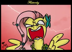 Size: 600x433 | Tagged: safe, artist:kantayeni, derpibooru import, fluttershy, pegasus, flutterage, g4, image, lightning, png, solo, yelling