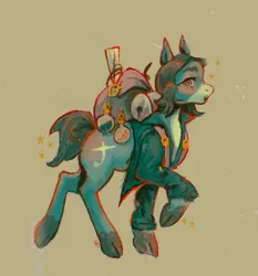 Size: 3000x3222 | Tagged: safe, artist:swollenbabyfat, derpibooru import, oc, unofficial characters only, earth pony, pony, art trade, backpack, clothes, cloven hooves, facial markings, female, high res, image, jacket, jpeg, mare, mealy mouth (coat marking), simple background, solo