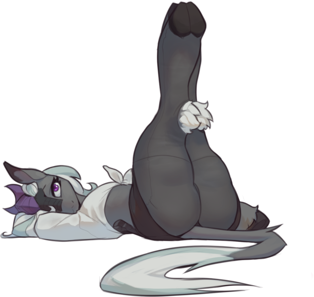 Size: 1009x956 | Tagged: suggestive, artist:nsilverdraws, derpibooru import, oc, oc:jinx kurai, unofficial characters only, kirin, butt, clothed ponies, clothes, cloven hooves, front knot midriff, image, kirin oc, large butt, looking at you, lying down, midriff, miniskirt, pantyhose, plot, png, presenting, raised hoof, scales, seductive, seductive look, seductive pose, sexy, shirt, skirt, sultry, sultry pose