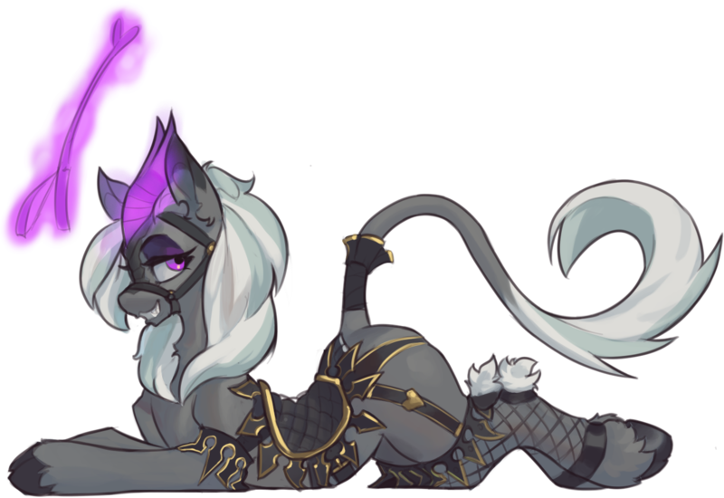 Size: 1308x900 | Tagged: suggestive, artist:nsilverdraws, derpibooru import, oc, oc:jinx kurai, unofficial characters only, kirin, backbend, bridle, butt, clothes, cloven hooves, eyeshadow, fangs, fishnets, grin, horn, image, kirin oc, lingerie, looking back, magic, makeup, plot, png, presenting, riding crop, saddle, scales, seductive, seductive pose, sexy, smiling, sultry pose, tack, tail, tail wrap