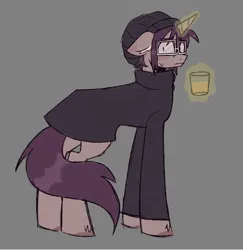Size: 2297x2363 | Tagged: safe, artist:mxmx fw, derpibooru import, ponified, pony, unicorn, beanie, clothes, drink, glasses, hat, horn, image, jpeg, looking at you, magic, mikey way, my chemical romance, solo, telekinesis, trenchcoat