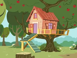 Size: 2048x1536 | Tagged: safe, derpibooru import, official, .svg available, apple, apple tree, budge studios, clubhouse, crusaders clubhouse, food, image, my little pony color by magic, no pony, outdoors, png, tree, tree stump, treehouse, vector