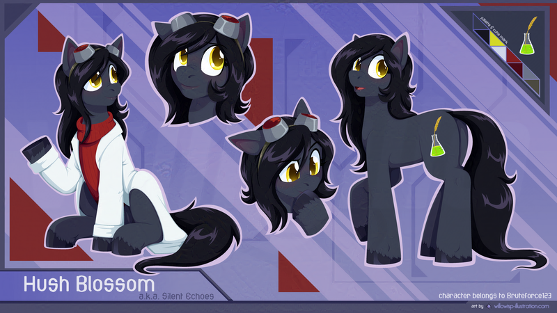 Size: 1920x1080 | Tagged: safe, artist:willoillo, derpibooru import, oc, oc:hush blossom, oc:silent echoes, earth pony, fallout equestria, clothes, commission, emotes, goggles, image, lab coat, png, reference sheet