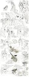 Size: 1000x2625 | Tagged: dead source, safe, artist:cartoonlion, derpibooru import, nightmare moon, princess celestia, princess luna, alicorn, g4, image, jpeg, monochrome, s1 luna, sketch