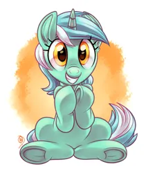 Size: 2580x3060 | Tagged: safe, artist:whitediamonds, derpibooru import, lyra heartstrings, pony, unicorn, abstract background, cute, female, frog (hoof), g4, grin, high res, horn, image, looking at you, lyrabetes, mare, png, sitting, smiling, smiling at you, solo, underhoof, weapons-grade cute