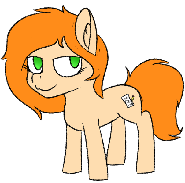Size: 1662x1647 | Tagged: safe, derpibooru import, oc, oc:scribbles, earth pony, pony, colored, colored lineart, female, filly, foal, image, looking at you, pencil, png, smiling, smirk, solo
