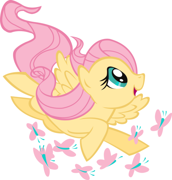 Size: 2159x2260 | Tagged: safe, derpibooru import, official, fluttershy, butterfly, insect, pegasus, pony, the cutie mark chronicles, .svg available, female, flying, g4, high res, image, mare, open mouth, open smile, png, simple background, smiling, solo, stock vector, transparent background, vector