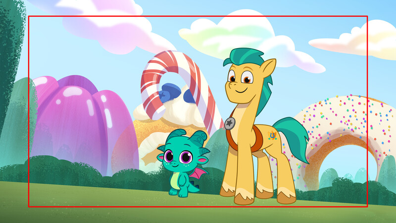 Size: 2668x1502 | Tagged: safe, artist:vian teow, derpibooru import, official, hitch trailblazer, sparky sparkeroni, dragon, earth pony, g5, my little pony: tell your tale, spoiler:g5, spoiler:my little pony: tell your tale, spoiler:tyts01e46, 2d, background, berry, candy, candy cane, cloud, cute, dessert, donut, food, image, jello, jpeg, looking at you, production art, smiling, smiling at you, sparky's sick, sparkybetes, standing