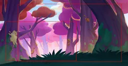Size: 3840x1993 | Tagged: safe, artist:vian teow, derpibooru import, official, g5, my little pony: tell your tale, spoiler:g5, spoiler:my little pony: tell your tale, spoiler:tyts01e66, background, bridlewood, food, forest, friday night food fight, grass, image, jpeg, nature, no pony, production art, tree