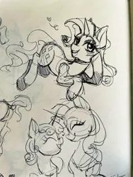 Size: 1536x2048 | Tagged: safe, artist:rozmed, derpibooru import, rarity, sweetie belle, pony, unicorn, duo, female, horn, image, jpeg, mare, monochrome, reclining, sketch, sketch dump, traditional art