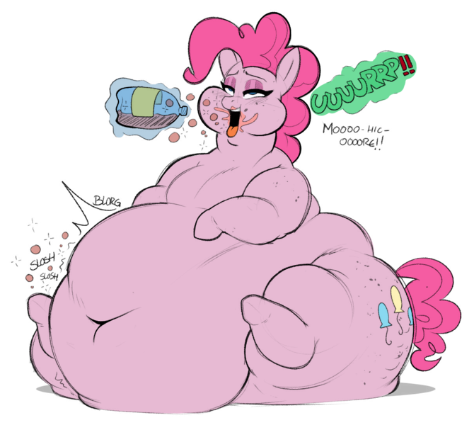 Size: 1210x1084 | Tagged: questionable, artist:dong_k3, artist:polofastter, derpibooru import, pinkie pie, earth pony, pony, belly button, bottle, burp, dialogue, drink, fat, fat fetish, female, fetish, g4, image, immobile, limited palette, magic, mare, morbidly obese, obese, open mouth, piggy pie, png, pudgy pie, simple background, sitting, soda, soda bottle, solo, solo female, stomach noise, telekinesis, transparent background, underhoof