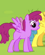 Size: 160x196 | Tagged: safe, derpibooru import, screencap, berry punch, berryshine, lemon hearts, alicorn, pegasus, pony, rainbow falls, season 4, animation error, g4, image, looking down, missing cutie mark, png, smiling, solo, spread wings, standing, wings
