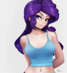 Size: 912x1000 | Tagged: safe, artist:the-park, derpibooru import, rarity, human, arm behind back, clothes, humanized, image, midriff, png, simple background, solo, tanktop, white background