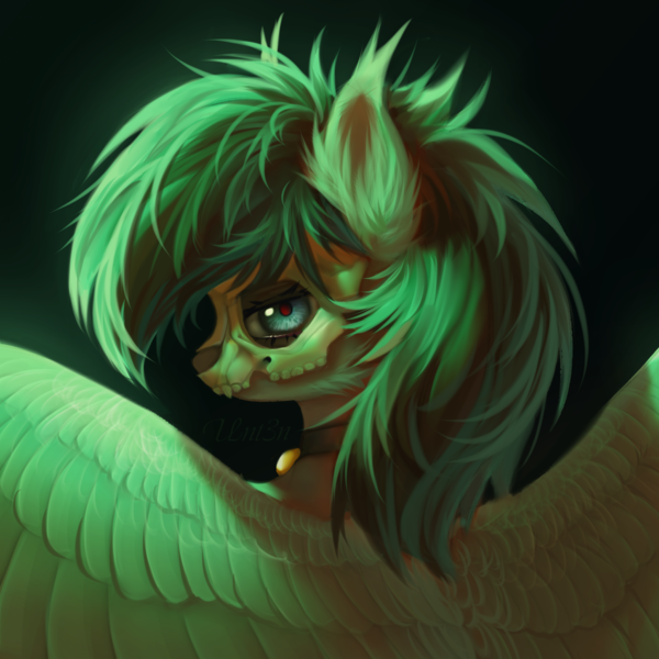 Size: 4000x4000 | Tagged: safe, artist:unt3n, derpibooru import, oc, oc:kainy, bat pony, pony, bust, fangs, image, looking at you, png, signature, sketch, skull, solo, wings