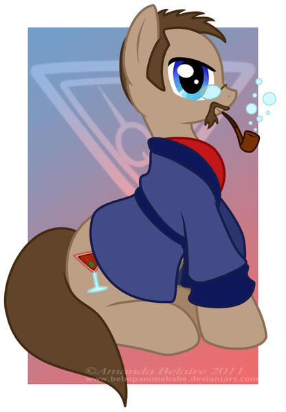 Size: 780x1125 | Tagged: dead source, safe, artist:immortaltanuki, derpibooru import, ponified, earth pony, pony, alcohol, ask that guy with the glasses, bubble pipe, clothes, drink, facial hair, glasses, image, jpeg, male, martini, pipe, robe, smiling, solo, stallion, tgwtg