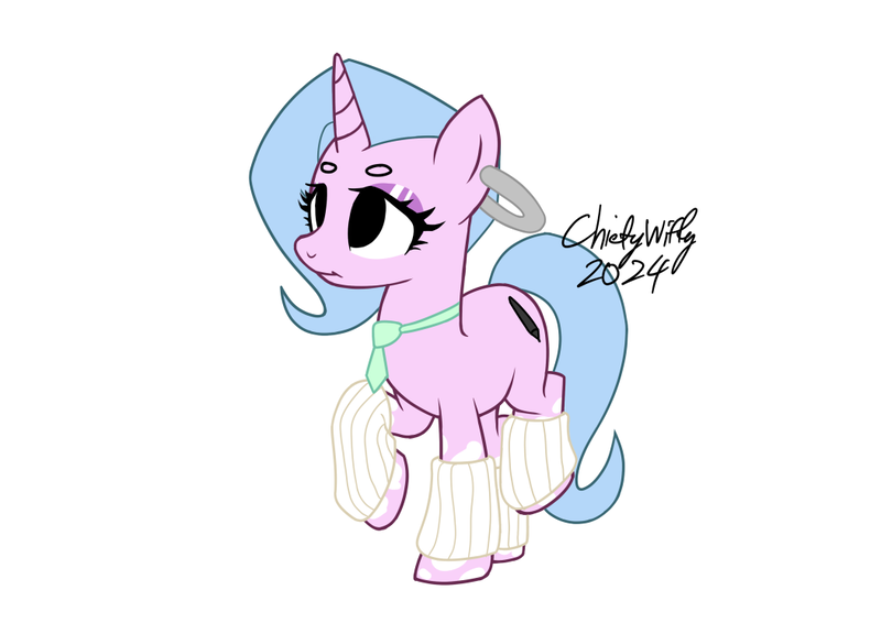 Size: 1052x744 | Tagged: safe, artist:chiefywiffy, derpibooru import, oc, oc:chiefy, unicorn, clothes, ear piercing, horn, image, leg warmers, necktie, piercing, png, simple background, solo, white background