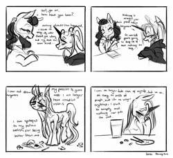 Size: 2048x1871 | Tagged: safe, artist:rottengotika, derpibooru import, oc, unofficial characters only, pony, unicorn, 4 panel comic, comic, duo, horn, image, jpeg, unicorn oc