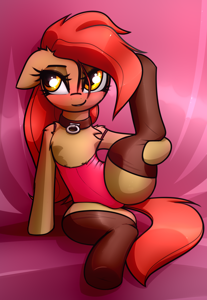 Size: 1971x2850 | Tagged: suggestive, artist:jetwave, derpibooru import, oc, oc:dala vault, unofficial characters only, earth pony, semi-anthro, chest fluff, clothes, collar, earth pony oc, female, flexible, image, leotard, png, raised leg, smiling, solo, solo female, spread legs, spreading