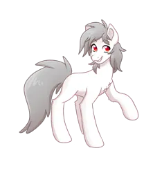 Size: 897x958 | Tagged: safe, artist:cristal1940, derpibooru import, oc, oc:silvernail, earth pony, pony, chest fluff, cute, image, looking at you, missing cutie mark, no source available, png, raised hoof, red eyes, smiling, smiling at you, solo