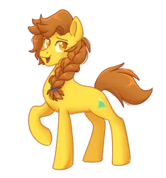 Size: 897x958 | Tagged: safe, artist:cristal1940, derpibooru import, oc, oc:wetaskiwin, earth pony, pony, boasting, braid, braided ponytail, bronze, gold, hair tie, image, looking back, no source available, png, ponytail, raised hoof, smug, solo