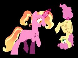 Size: 1337x1001 | Tagged: safe, artist:partyponypower, derpibooru import, li'l cheese, luster dawn, earth pony, pony, unicorn, the last problem, alternate universe, black background, duo, g4, horn, image, jpeg, magic, simple background