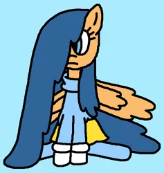 Size: 551x581 | Tagged: safe, artist:gillianthecreator36, first base, pegasus, pony, adorabase, blue background, clothes, cute, evelyn, evelyn's gloves, evelyn's skirt, evelyn's sweater, evelyn's tights, female, frown, g4, gloves, image, long hair, long mane, long tail, mare, older, older first base, pegasus first base, png, sad, sadbase, sadorable, simple background, sitting, skirt, solo, sweater