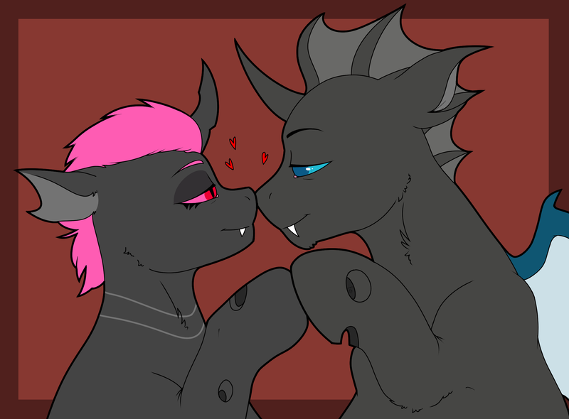 Size: 2165x1596 | Tagged: safe, artist:cold blight, derpibooru import, oc, unofficial characters only, changeling, changeling oc, commission, cute, image, nose to nose, oc x oc, png, shipping, ych result