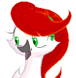 Size: 318x324 | Tagged: safe, artist:furseiseki, derpibooru import, oc, oc:lucio, unofficial characters only, gryphon, animated, female, gif, green eyes, griffon oc, image, pixel art, red hair, simple background, solo, talking, transparent background