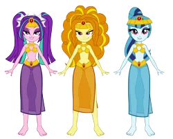 Size: 2139x1718 | Tagged: safe, artist:crazybrothersstyler2, artist:invisibleink, derpibooru import, edit, adagio dazzle, aria blaze, sonata dusk, equestria girls, belly, belly button, belly dancer, belly dancer outfit, clothes, female, g4, harem outfit, image, png, see-through, simple background, the dazzlings, transparent background