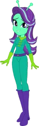 Size: 515x1658 | Tagged: safe, artist:invisibleink, derpibooru import, starlight glimmer, alien, equestria girls, antenna, boots, clothes, female, g4, gloves, green skin, halloween, high heels, holiday, image, monster, png, shoes, simple background, solo, suit, transparent background