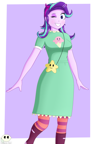 Size: 3040x4560 | Tagged: safe, artist:lemonzat115, derpibooru import, starlight glimmer, human, equestria girls, clothes, cosplay, costume, disney, female, g4, image, one eye closed, png, smiling, solo, star butterfly, star vs the forces of evil, wink