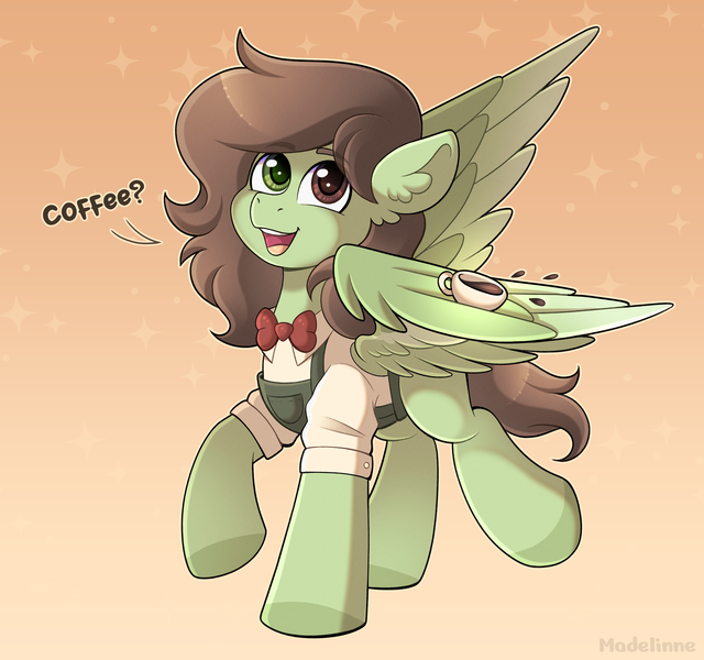 Size: 3929x3683 | Tagged: safe, artist:madelinne, derpibooru import, oc, oc:yoshi, unofficial characters only, pegasus, pony, bowtie, coffee, coffee cup, coffee mug, colored wings, cup, ear fluff, eyebrows, eyebrows visible through hair, image, male, mug, pegasus oc, png, solo, stallion, two toned wings, wings
