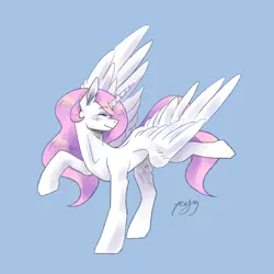 Size: 1800x1800 | Tagged: safe, artist:yeejay, derpibooru import, princess celestia, alicorn, pony, dancing, doodle, eyes closed, happy, image, pink-mane celestia, png, solo, standing on two hooves, young celestia