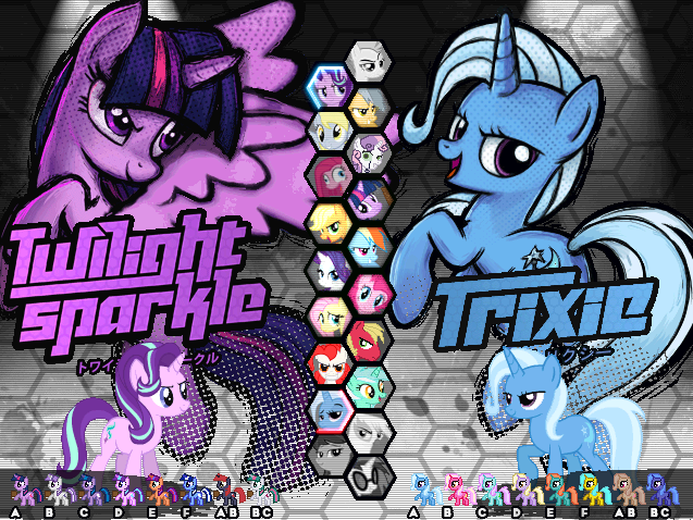 Size: 637x478 | Tagged: artist needed, safe, derpibooru import, applejack, big macintosh, derpy hooves, fluttershy, gilda, lyra heartstrings, octavia melody, pinkie pie, rainbow dash, rarity, spitfire, starlight glimmer, sweetie belle, trixie, twilight sparkle, twilight sparkle (alicorn), vinyl scratch, alicorn, robot, fighting is magic, blitz (character), character select, fan game, fighting is magic - roots, g4, game screencap, image, pinkamena diane pie, png, scooter (character), sweetie bot