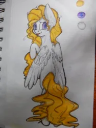 Size: 960x1280 | Tagged: safe, artist:rowankitten, derpibooru import, pegasus, 2d, curly hair, image, jpeg, looking at you, photo, raised hoof, smiling, smiling at you, surprise (g4), tongue out, traditional art