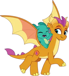 Size: 1310x1438 | Tagged: safe, artist:prixy05, derpibooru import, smolder, sparky sparkeroni, dragon, g5, my little pony: tell your tale, baby, baby dragon, dragoness, duo, duo male and female, female, g4, g4 to g5, generation leap, image, male, png, simple background, spread wings, transparent background, vector, wings